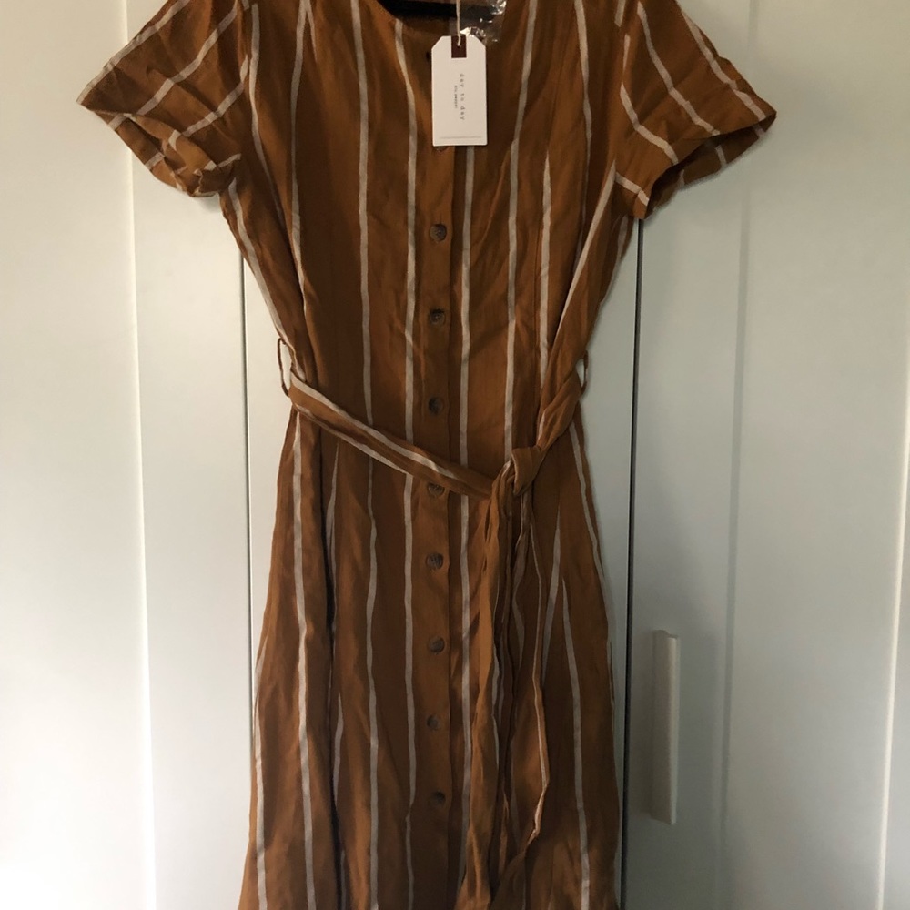 Mustard Yellow and White Stripe Midi Dress